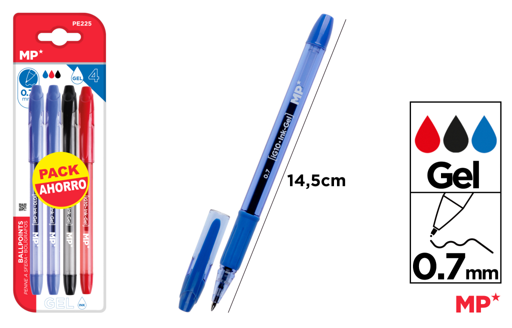 BOLIGRAFO TINTA GEL PUNTA 0.7MM 4U