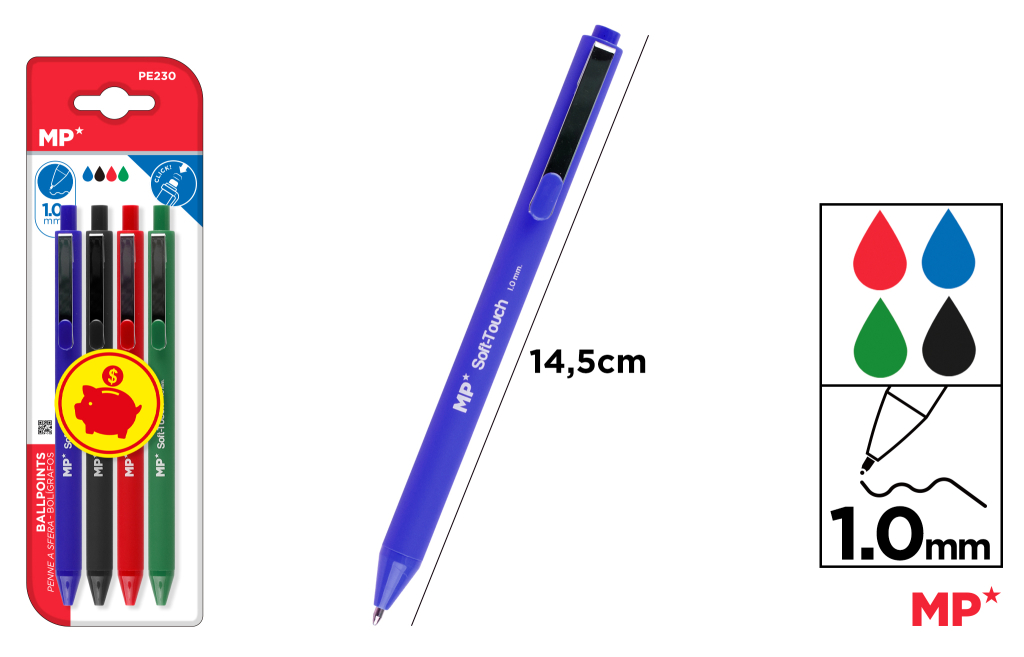 BOLIGRAFO TEXTURA SUAVE 1.0MM 4UDS