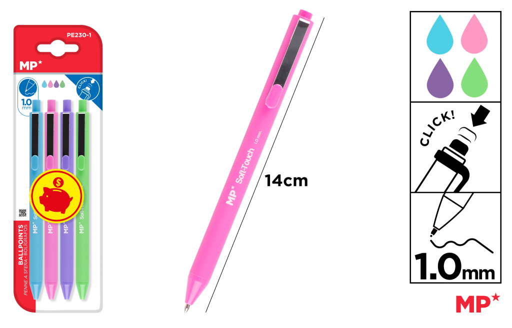 BOLIGRAFO TEXTURA SUAVE 1.0MM 4UDS