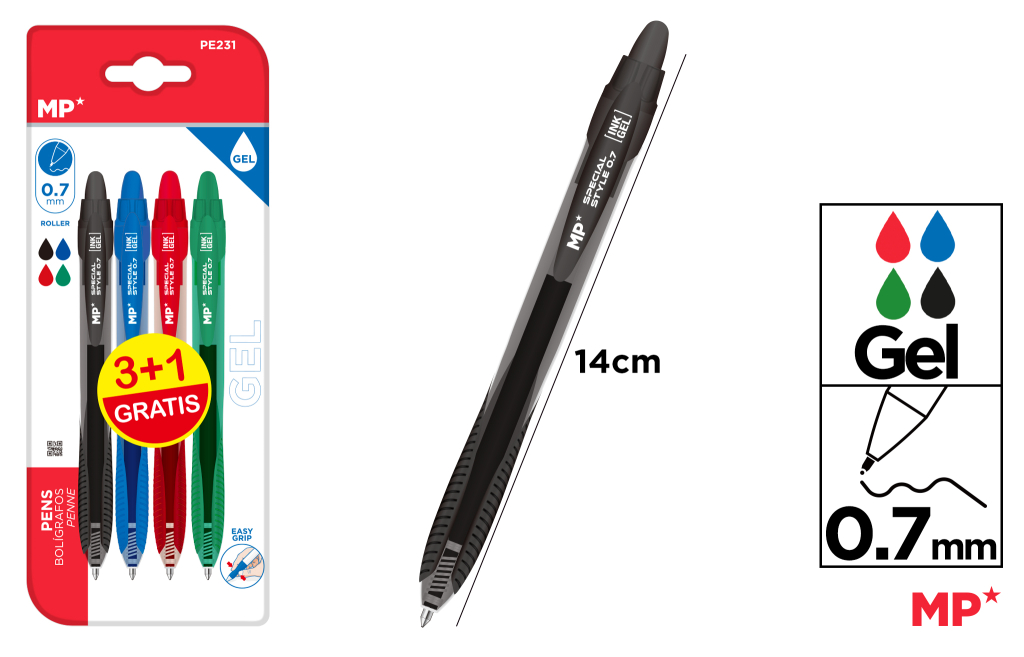 BOLIGRAFO TINTA GEL 0.7MM 4UDS