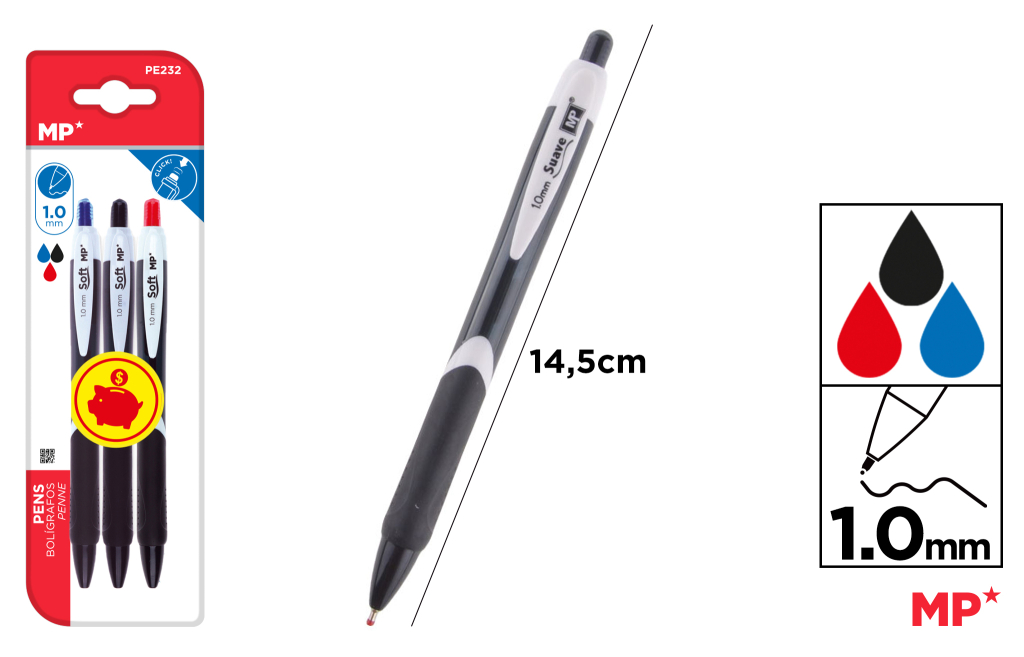 BOLIGRAFO TINTA ACEITE 1.0MM 3UDS