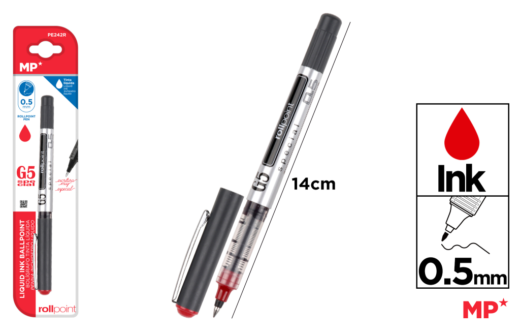 BOLIGRAFO G5 TINTA LIQUIDA PUNTA BALL ROJO