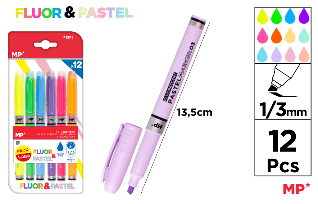 MARCADOR FLUORESCENTE Y PASTEL 12 UDS PACK AHORRO
