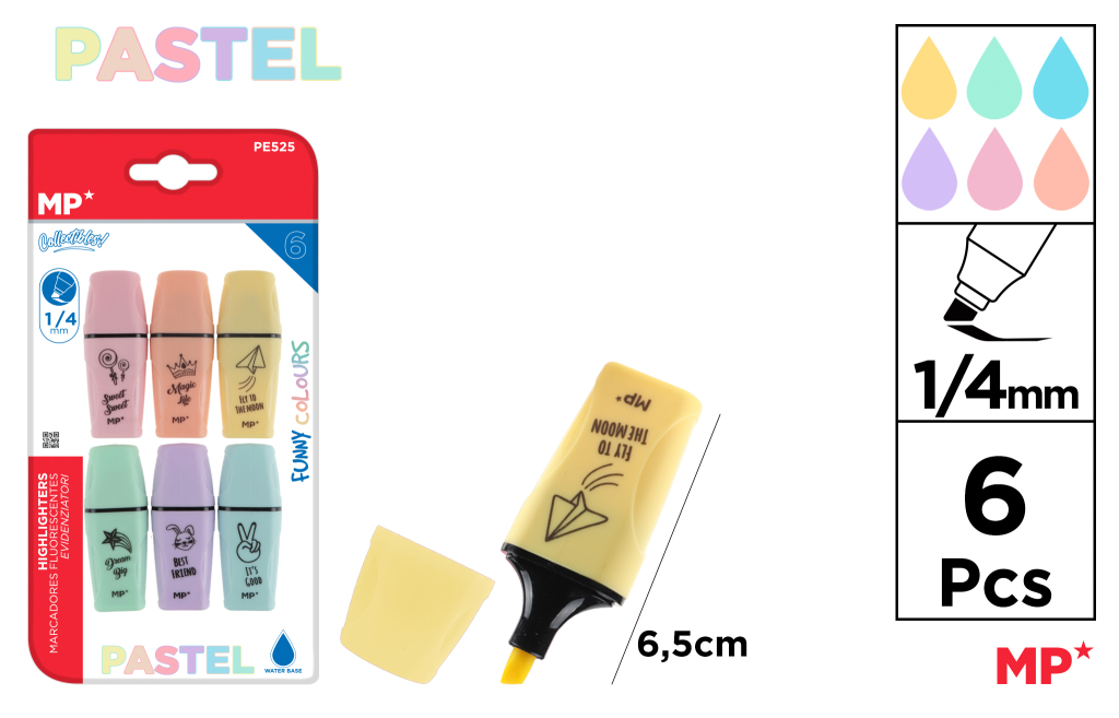 MARCADOR PASTEL MINI 6 UDS