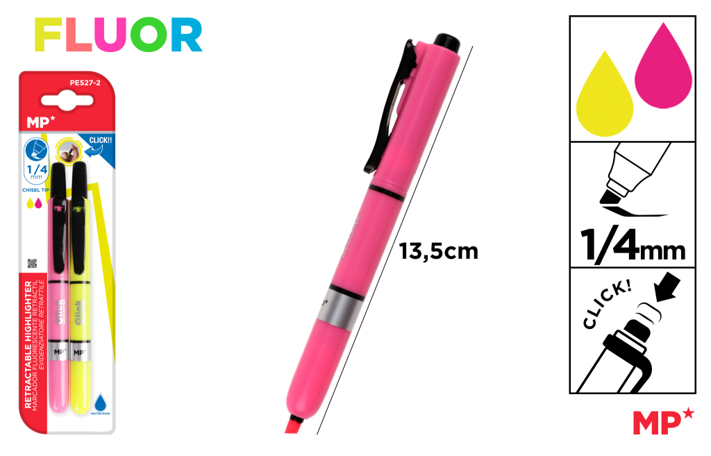 MARCADOR FLUORESCENTE RETRACTIL 2UDS