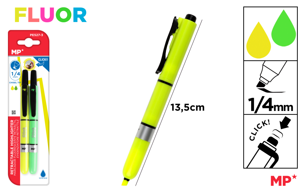 MARCADOR FLUORESCENTE RETRACTIL 2UDS