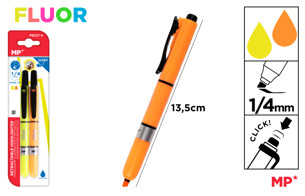 MARCADOR FLUORESCENTE RETRACTIL 2UDS