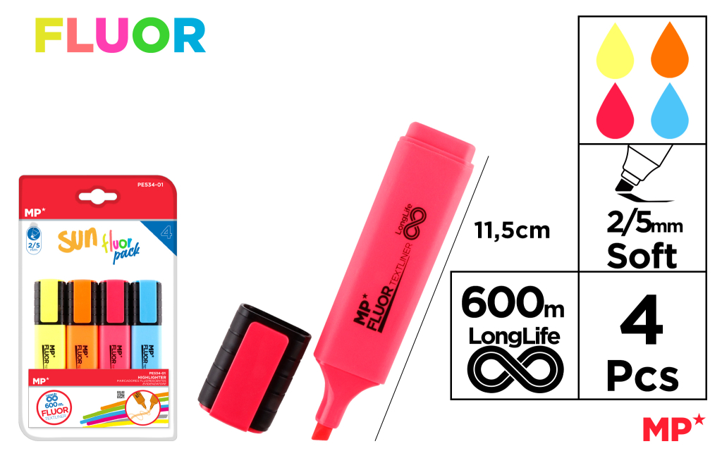 MARCADOR TEXTLINER SUN PACK 4UDS