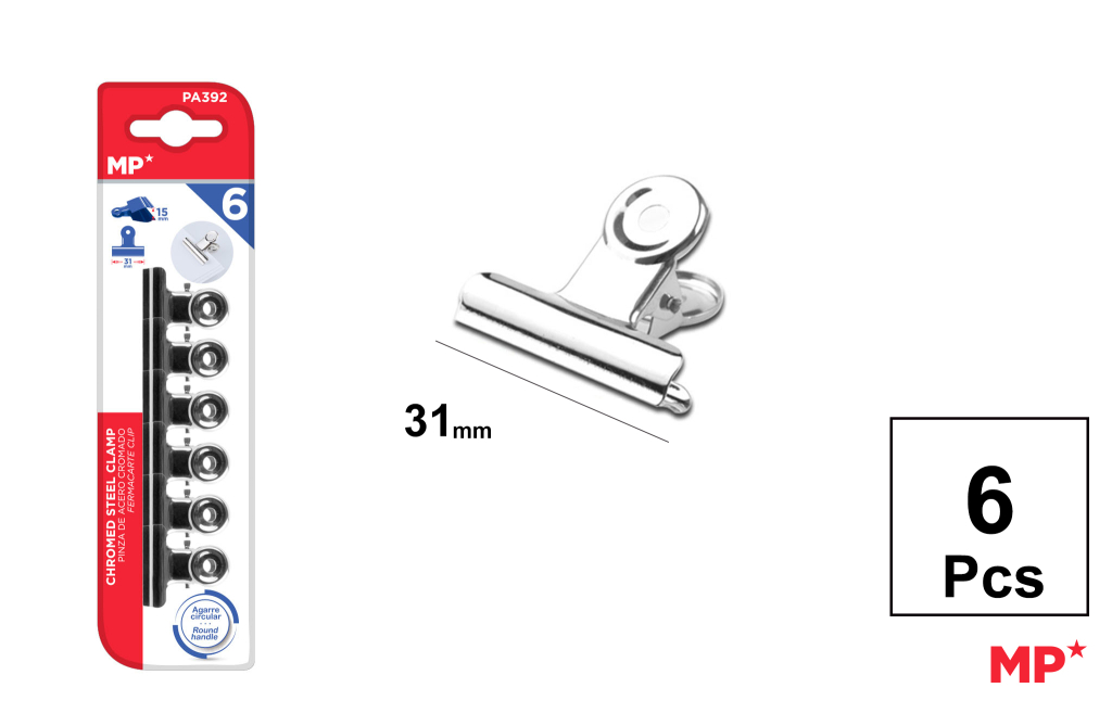 PINZA DE ACERO CROMADO 31 MM 6 UDS
