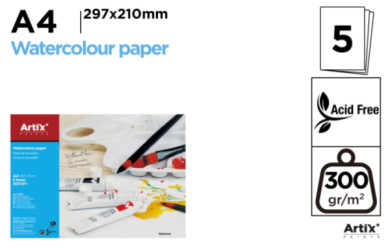 PAPEL DE ACUARELA A4 SIN RECUADRO 5HOJAS