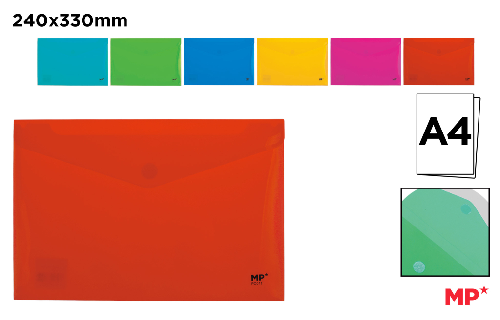 CARPETA SOBRE PLÁSTICO CIERRE RÁPIDO H A4 COLORES