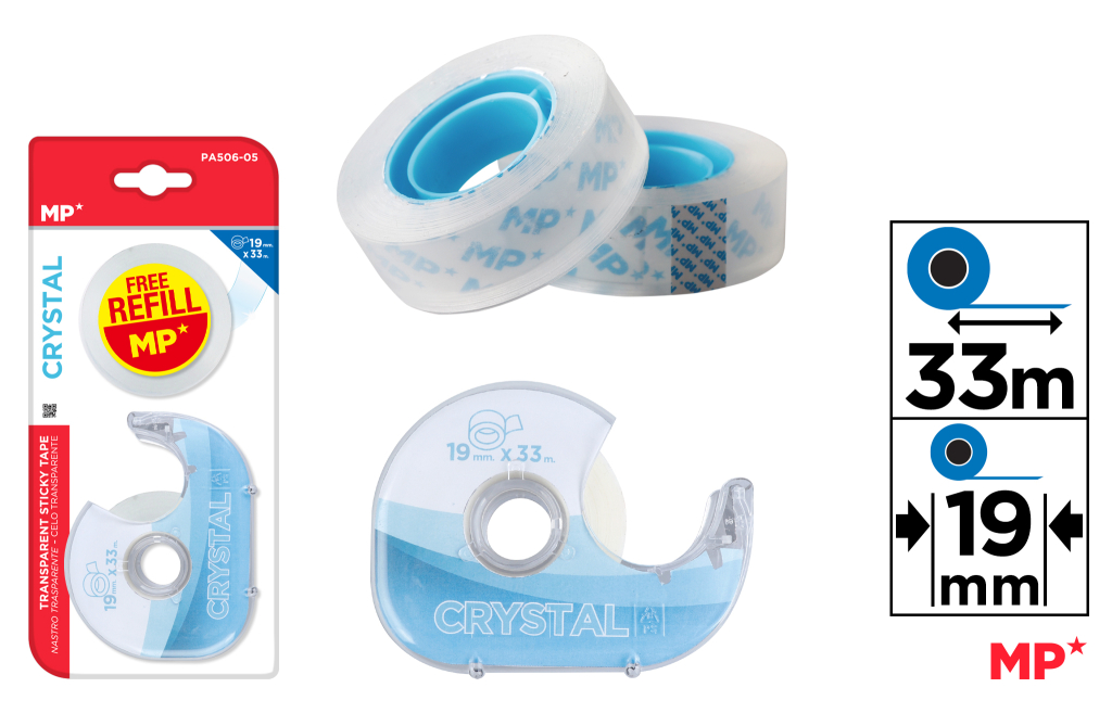 CINTA ADHESIVA CRISTAL CON DISPENSADOR