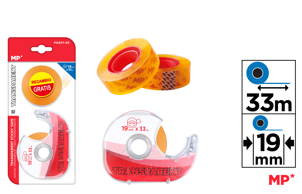 CINTA ADHESIVA TRANSPARENTE CON DISPENSADOR