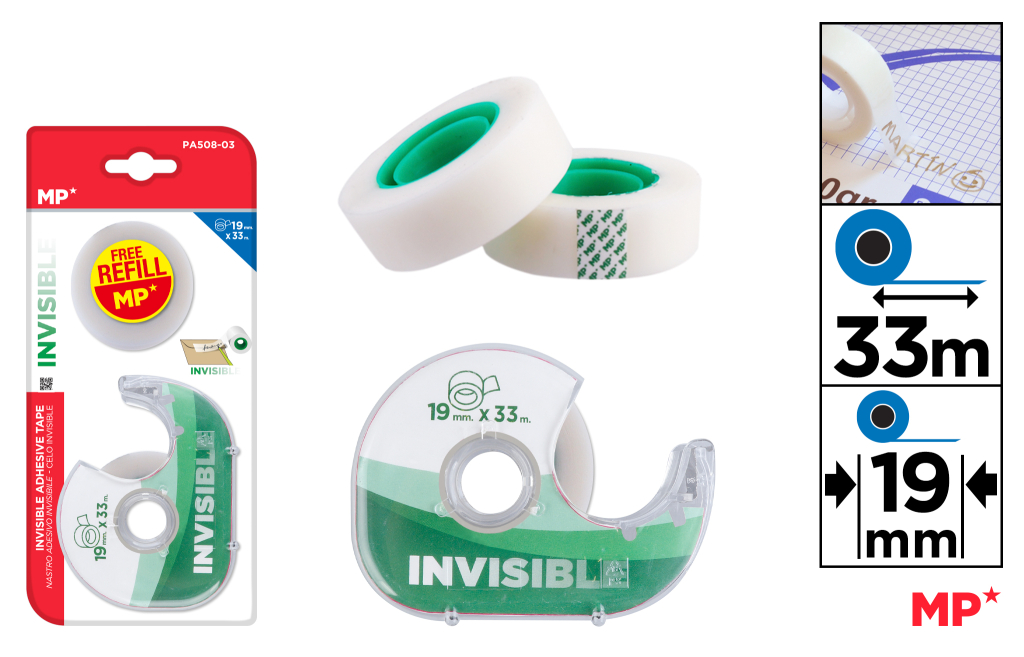CINTA ADHESIVA INVISIBLE CON DISPENSADOR