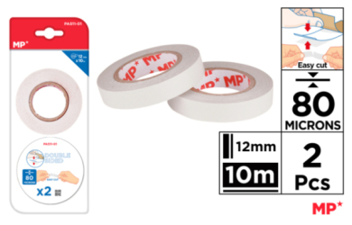 CINTA ADHESIVA DOBLE CARA 80MICRAS 12MM*10MT