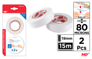 CINTA ADHESIVA DOBLE CARA 80MICRAS 19MM*15MT
