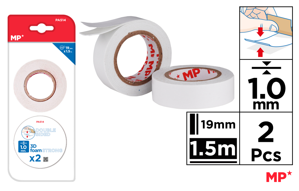 CINTA ADHESIVA DOBLE CARA 1MM 19MM*1.5MT