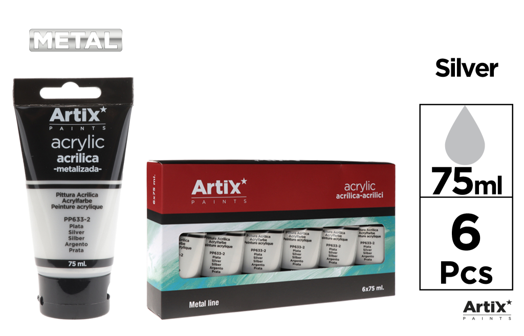 PINTURA ACRILICA TUBO 75ML PLATA METALIZADO
