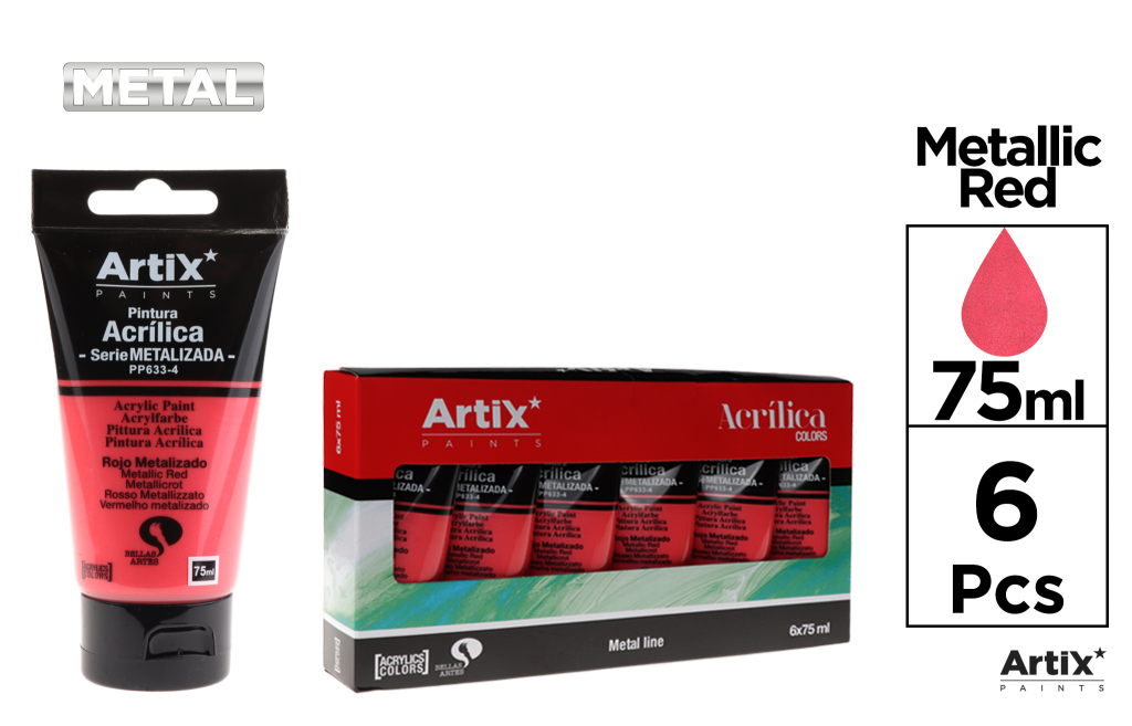 PINTURA ACRILICA TUBO 75ML ROJO METALIZADO