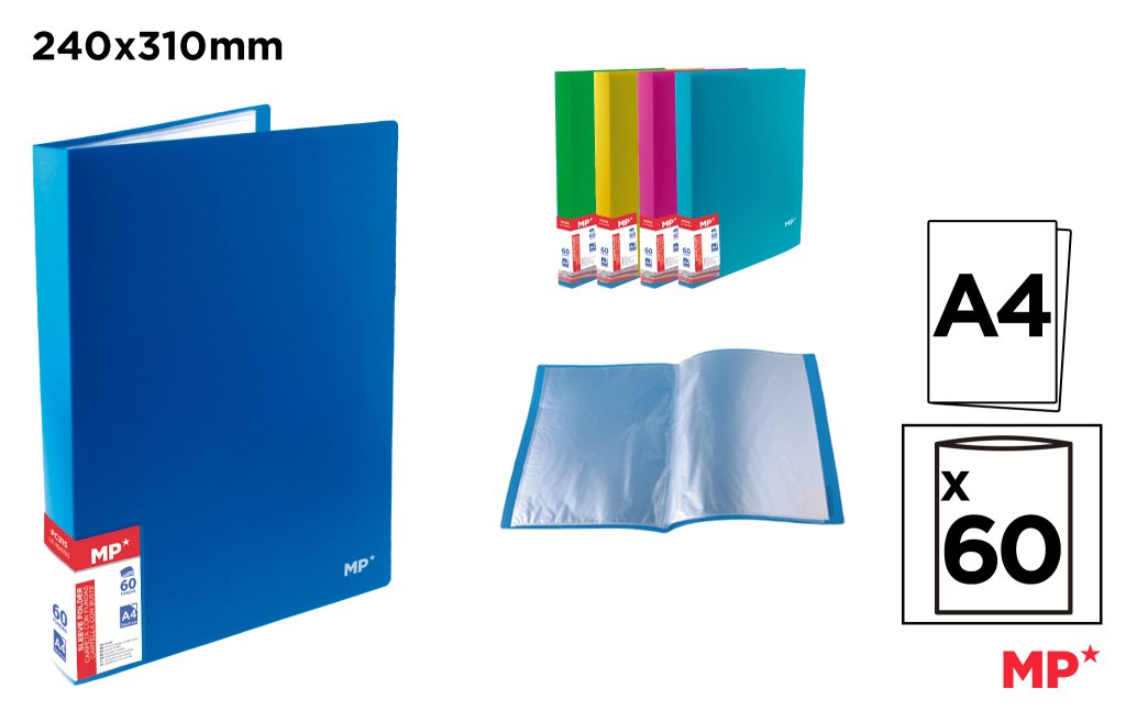 CARPETA 60 FUNDAS A4 TAPA FLUORESCENTE