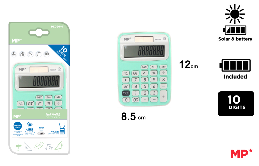 CALCULADORA SOLAR Y PILAS VERDE CLARO