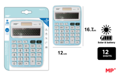 CALCULADORA SOLAR Y PILAS AZUL CLARO