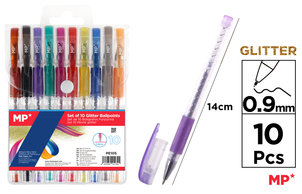 BOLIGRAFOS PURPURINA 10 COLORES