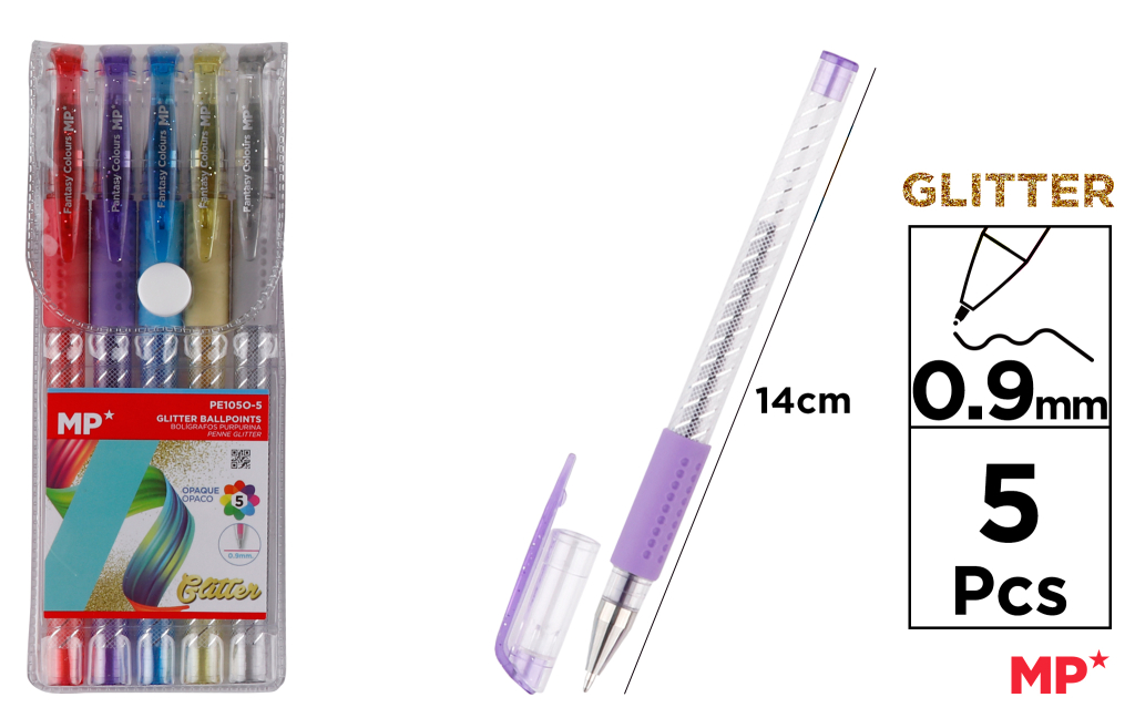 BOLIGRAFOS PURPURINA 5 COLORES