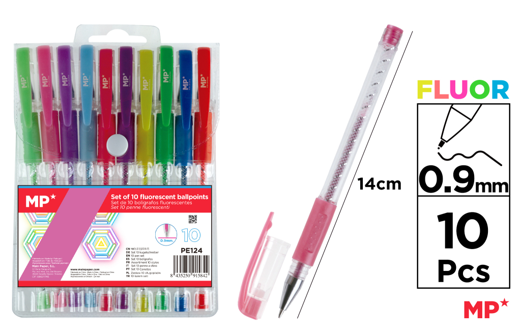 BOLIGRAFOS FLUORESCENTES 10 COLORES