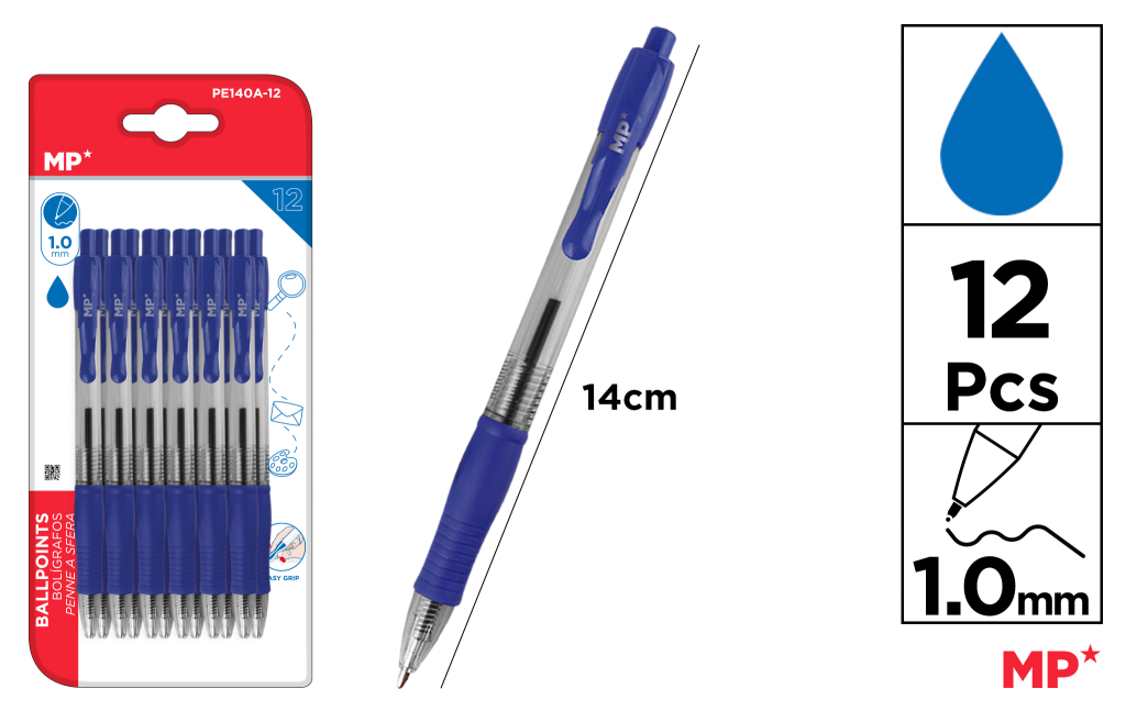BOLIGRAFOS AZUL PUNTA 1.0MM 12UDS
