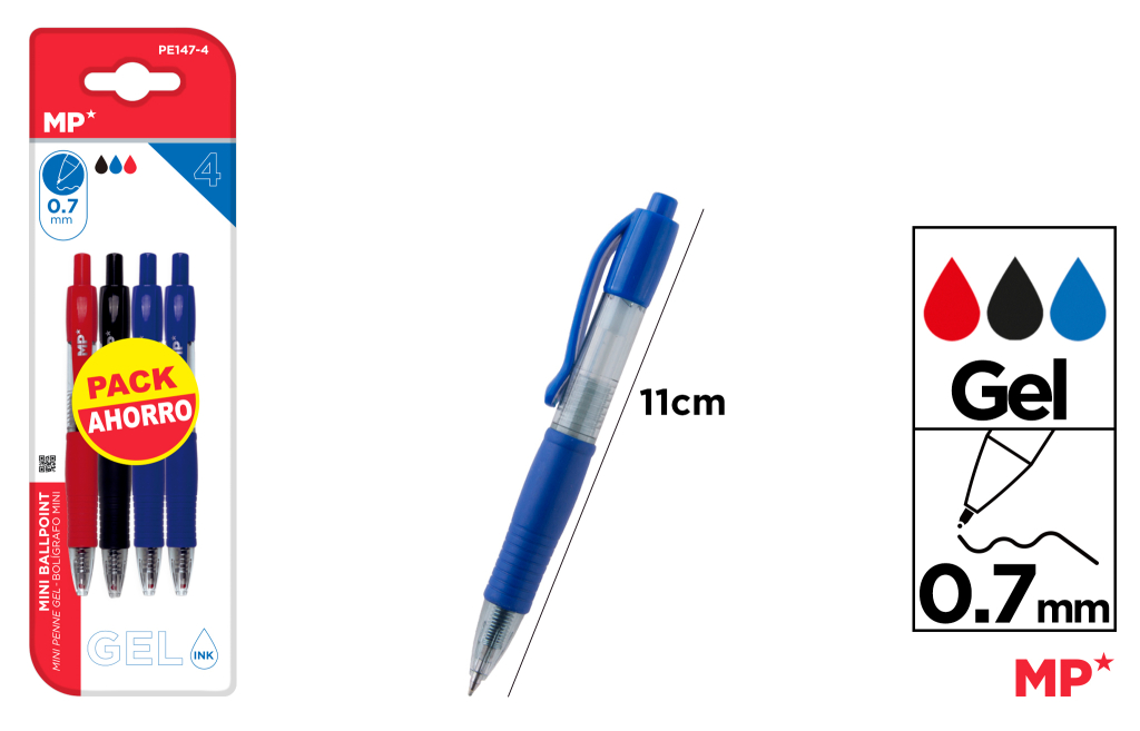 BOLIGRAFO GEL MINI PUNTA 0.7MM 4 UDS
