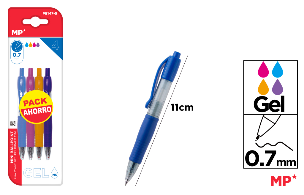 BOLIGRAFO GEL MINI PUNTA 0.7MM 4 UDS
