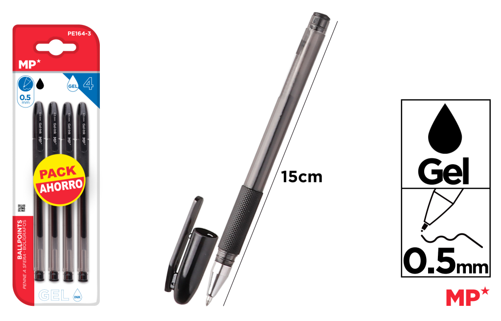 BOLIGRAFOS DE TINTA DE GEL PUNTA 0.5MM 4UDS