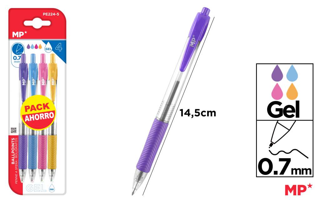 BOLIGRAFO GEL PACK AHORRO 4 UDS