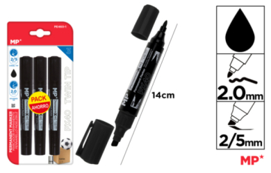MARCADOR PERMANENTE DOBLE PUNTA NEGRO 3UDS