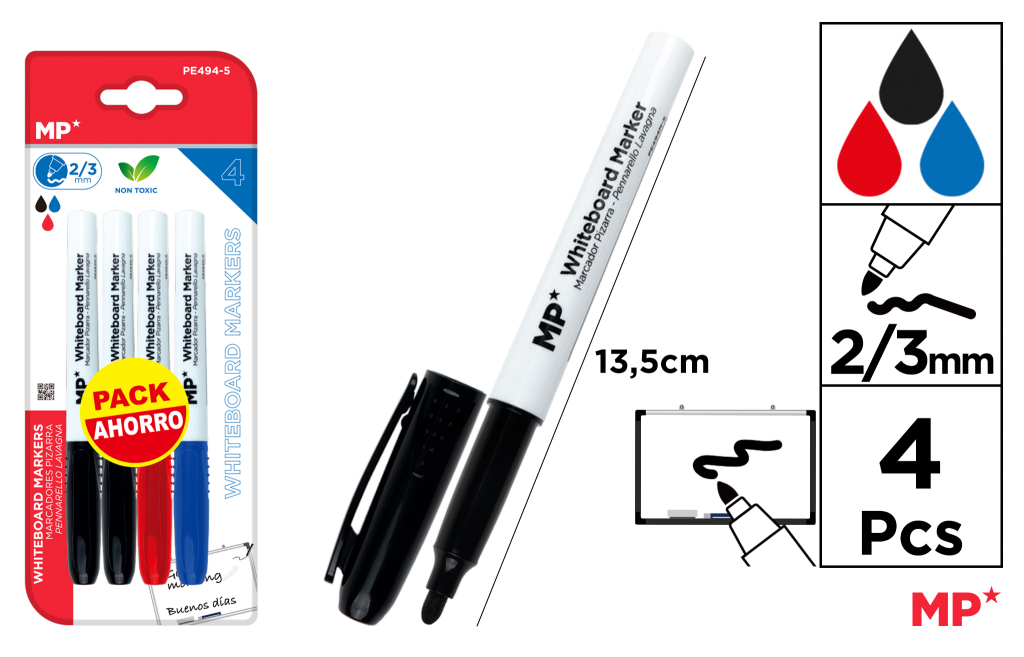 MARCADOR DE PIZARRA 2U NEGRO. 1U ROJO. 1U AZUL