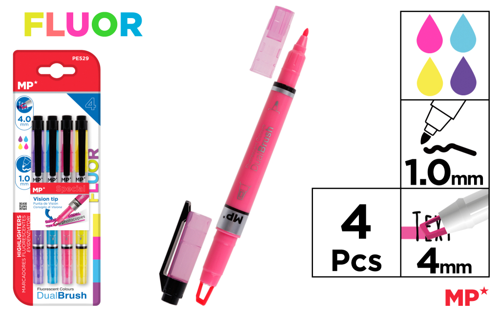 MARCADOR FLUORESCENTE DOBLE PUNTA 4UDS