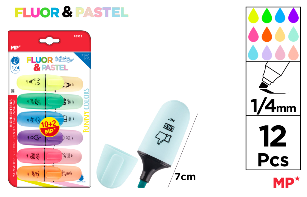MARCADOR FLUORESCENTE Y PASTEL MINI 12UDS