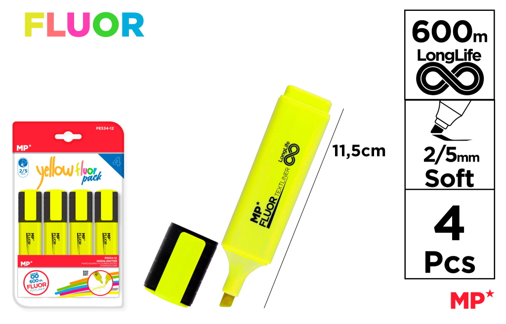 MARCADOR YELLOW FLUOR PACK 4UDS
