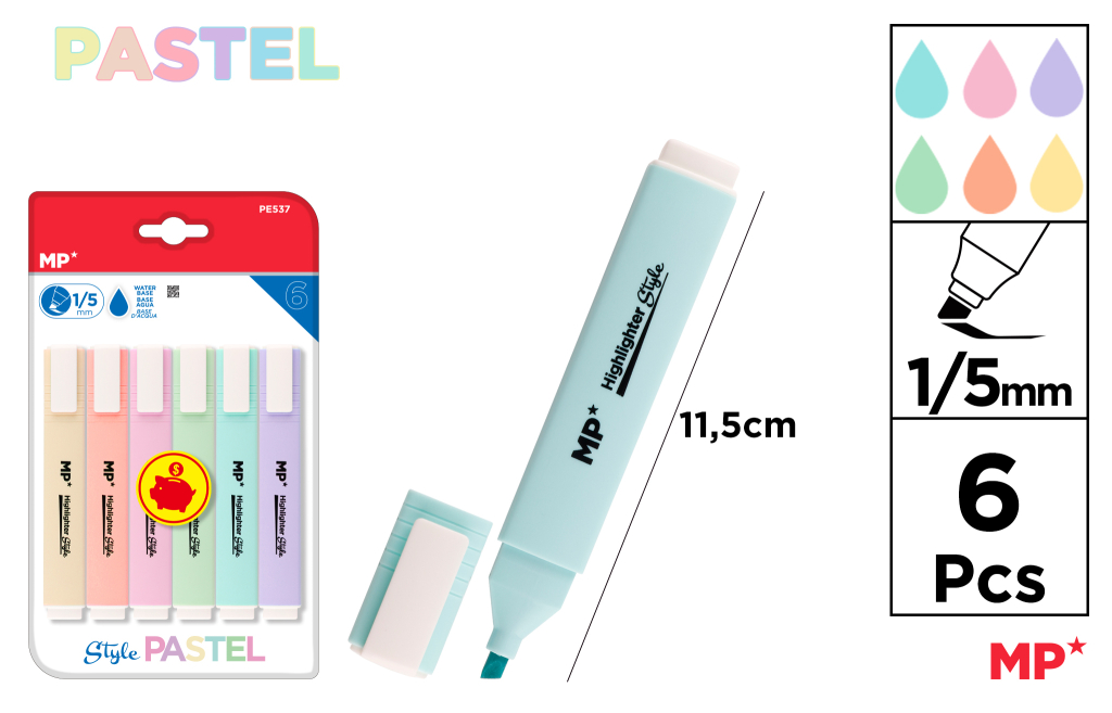MARCADOR PASTEL 6 UDS PACK AHORRO