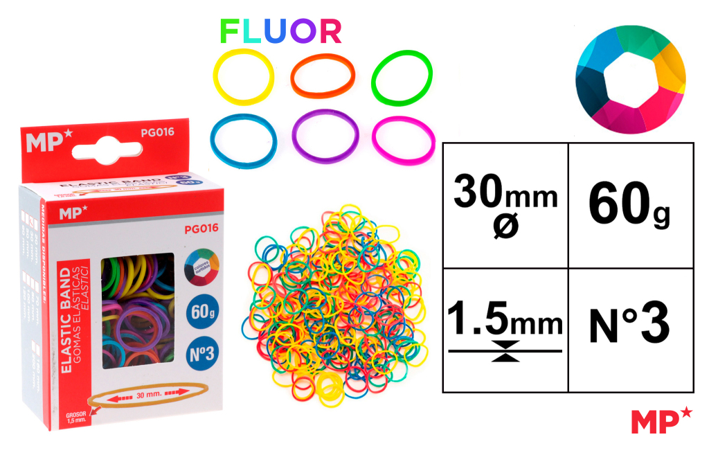 GOMAS ELASTICAS COLOR FLUORESCENTE 60G