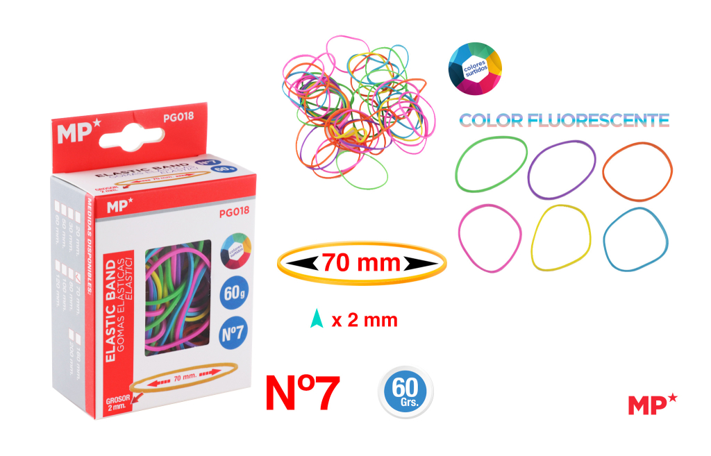 GOMAS ELASTICAS COLOR FLUORESCENTE 60G