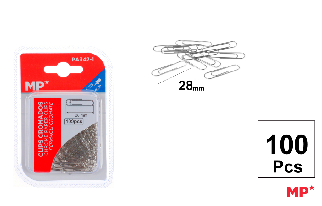 CLIPS CROMADOS 28 MM 100 UDS