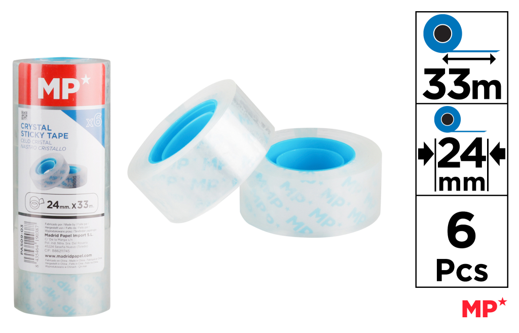 CINTA ADHESIVA CRISTAL 24MMX33M 6UDS