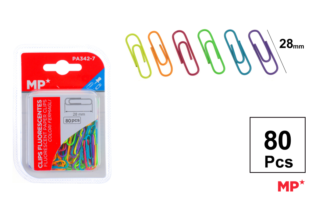 CLIPS FLUORESCENTES 28MM 80 UDS