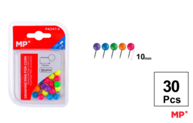 CHINCHETA CABEZA REDONDA FLUORESCENTE 30 UDS