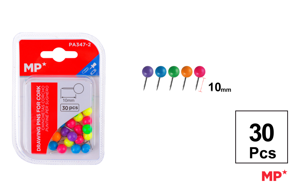 CHINCHETA CABEZA REDONDA FLUORESCENTE 30 UDS