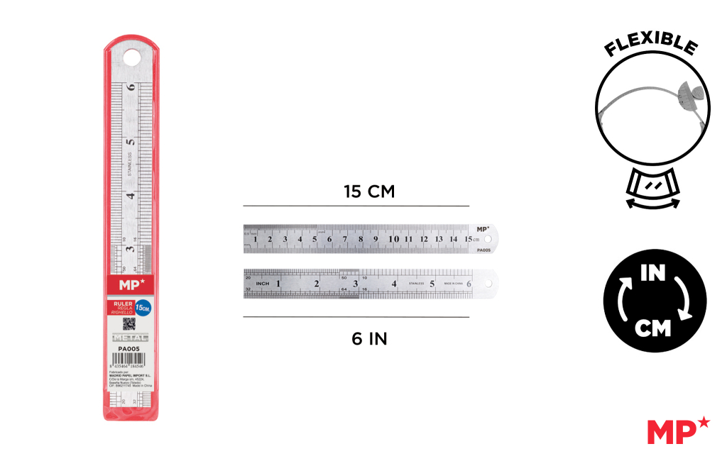 REGLA METÁLICA DE ACERO INOXIDABLE 15CM