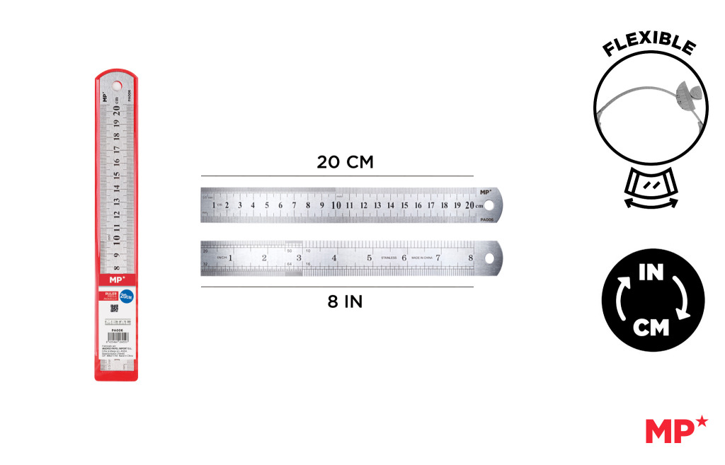 REGLA METÁLICA DE ACERO INOXIDABLE 20CM