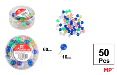 CHINCHETA CABEZA REDONDA DE COLORES ENVASE 50UDS